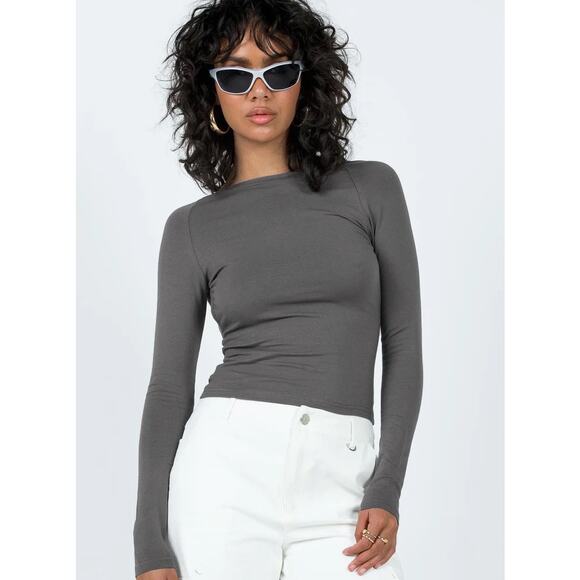 Princess Polly Arnim Gray Crewneck Long Sleeve Slim Pullover Tee T-shirt Top 2 - Picture 7 of 12